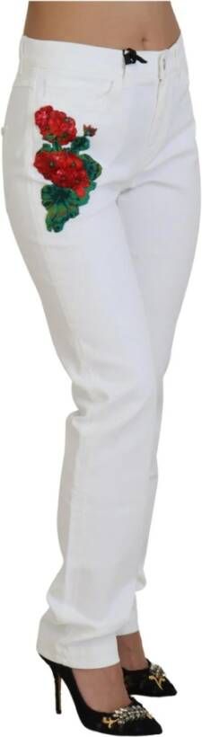 Dolce & Gabbana Witte Bloemenborduurwerk Skinny Denim Jeans White Dames