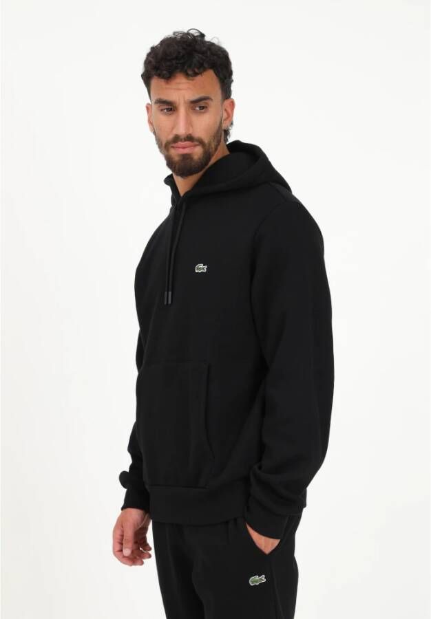 Lacoste Zwarte hoodie met logo patch Zwart Heren