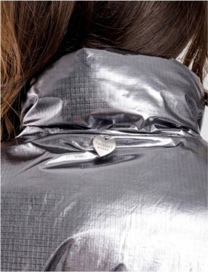 Twinset Gewatteerde zilveren lamé jas Gray Dames