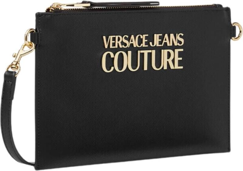 Versace Jeans Couture Zwarte Saffiano Logo Metalen Tassen Zwart Dames