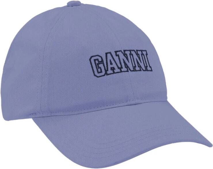 Ganni Geborduurde Logo Baseball Cap Blue Dames