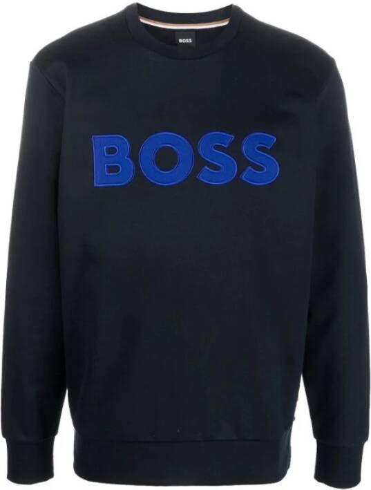 Boss Logo Crew-neck Sweatshirt van Biologisch Katoen Blue Heren