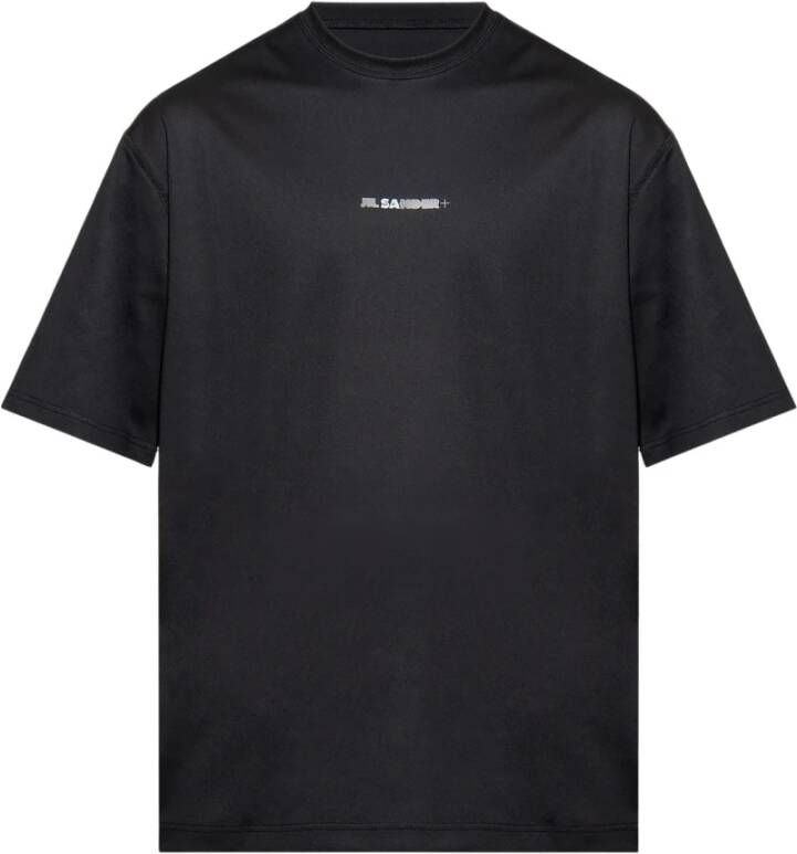 Jil Sander Zwart Logo Print T-Shirt in Stretch Jersey Black Heren
