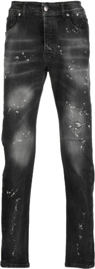 John Richmond Zwarte Slim-Fit Jeans met Vervaagd Effect en Spetter Detail Black Heren