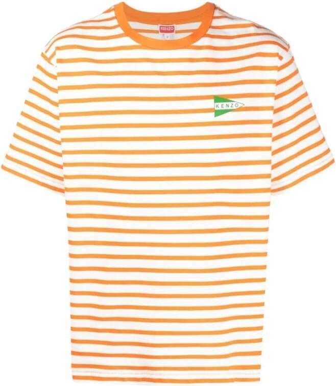 Kenzo Gestreept Logo Print T-shirt Oranje Heren