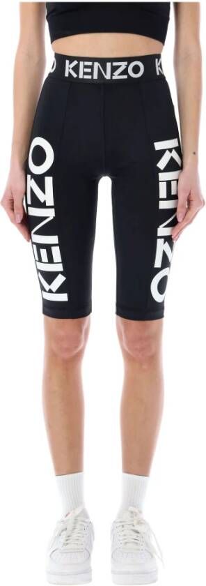 Kenzo Zwarte Logo Print Hoge Taille Lange Shorts Black Dames