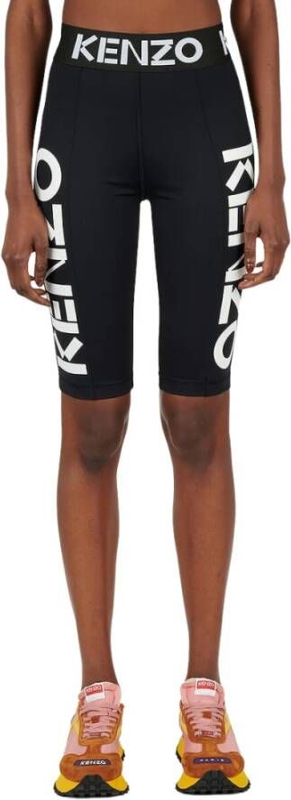 Kenzo Zwarte Logo Print Hoge Taille Lange Shorts Black Dames