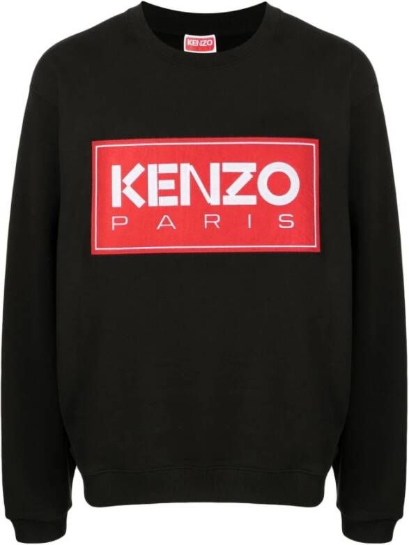Kenzo Zwart Logo-Patch Crew-Neck Sweatshirt Zwart Heren