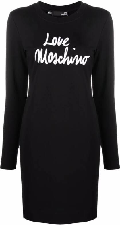 Love Moschino Zwarte Katoenen Jurk Upgrade je Garderobe met deze Korte Jurk voor Vrouwen Black Dames