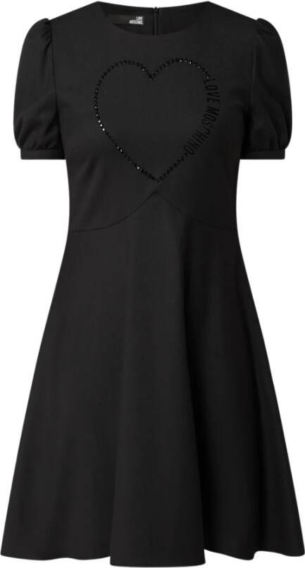 Love Moschino Zwarte Polyester Jurk met Strass Applicatie Black Dames