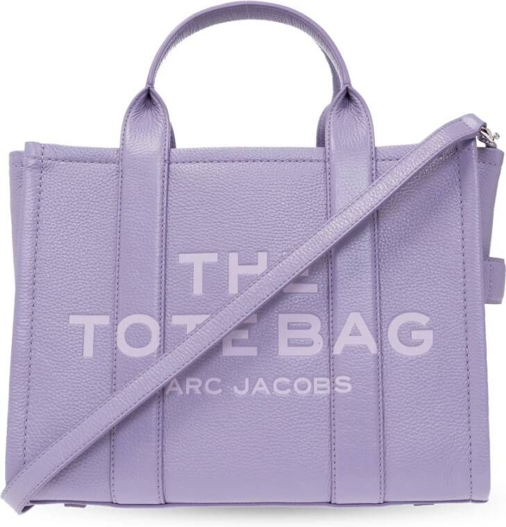 Marc Jacobs Leren Medium Tote Tas met Logo Print en Verstelbare Schouderband Purple Dames