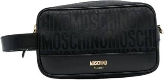 Moschino Leren Logo-Print Make-up Tas Black Heren