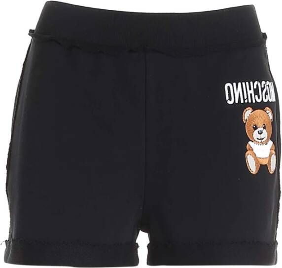 Moschino Zwarte Teddybeer Shorts met Franje Details Black Dames