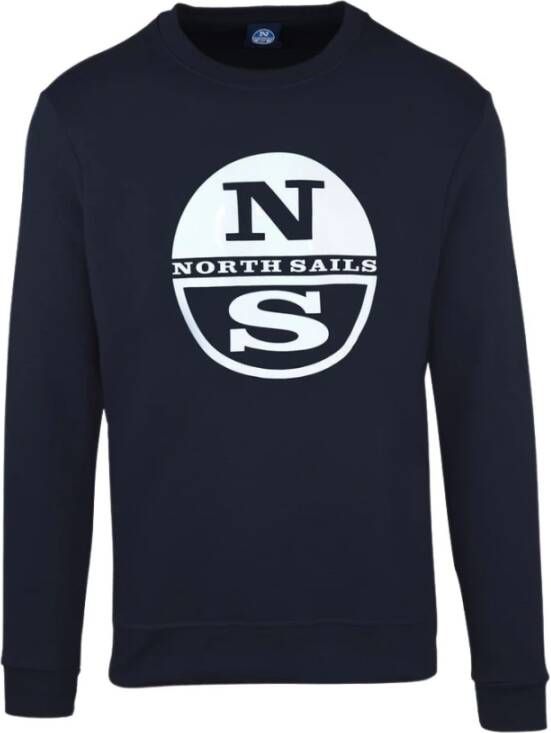 North Sails Zwart Logo Print Crewneck Sweatshirt voor Heren Blauw Heren