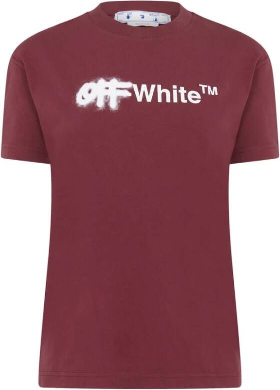 Off White Burgundy White Spray Logo T-Shirt Red Dames