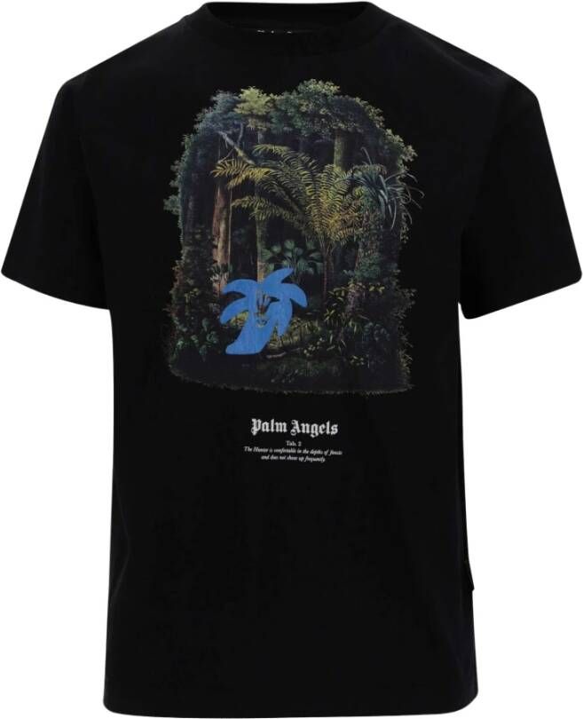Palm Angels Katoenen T-Shirt met Bosjacht Print Zwart Heren