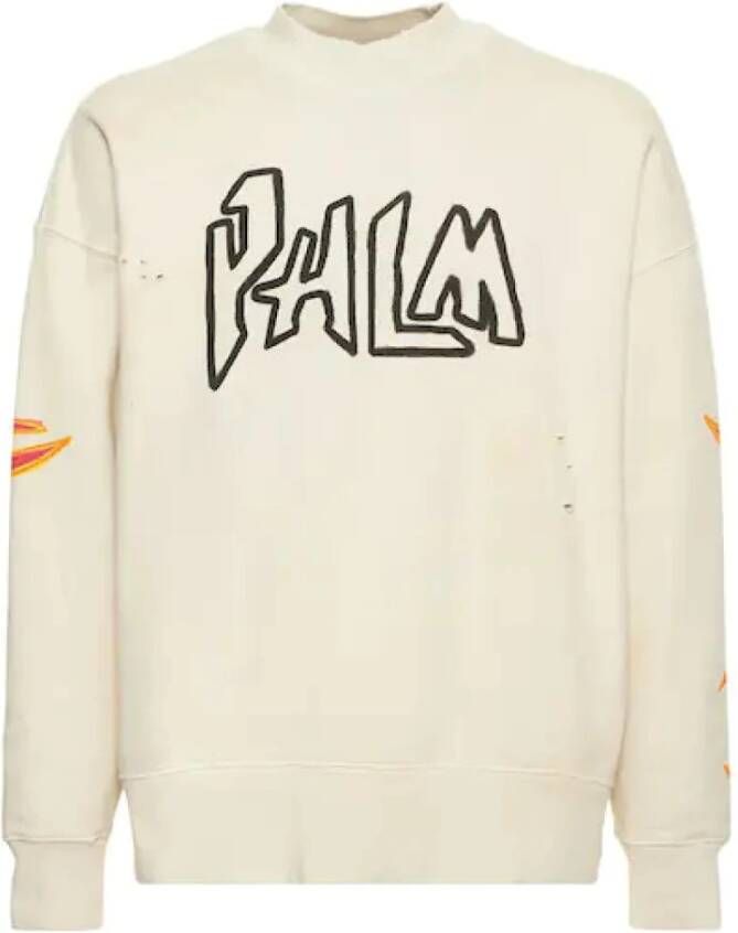 Palm Angels Witte Logo Sweatshirt met Graffiti Vlammen White Heren