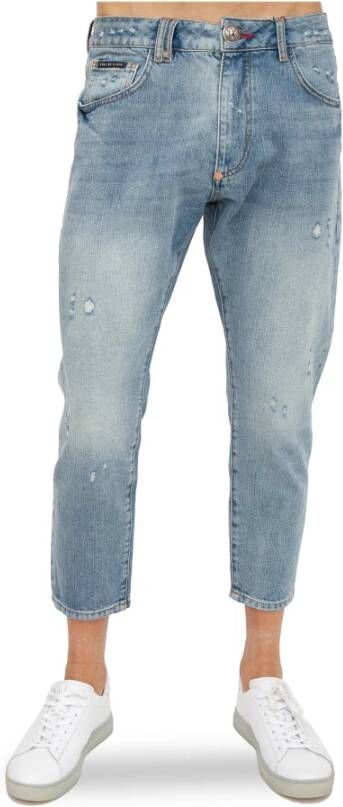 Philipp Plein Klassieke Blauwe Denim Cropped Jeans Blauw Heren