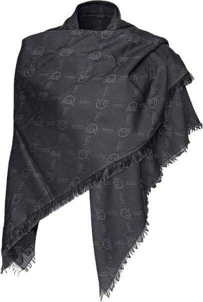 Pinko Zwarte katoenen en modale jacquard sjaal met Monogram ontwerp Black Dames