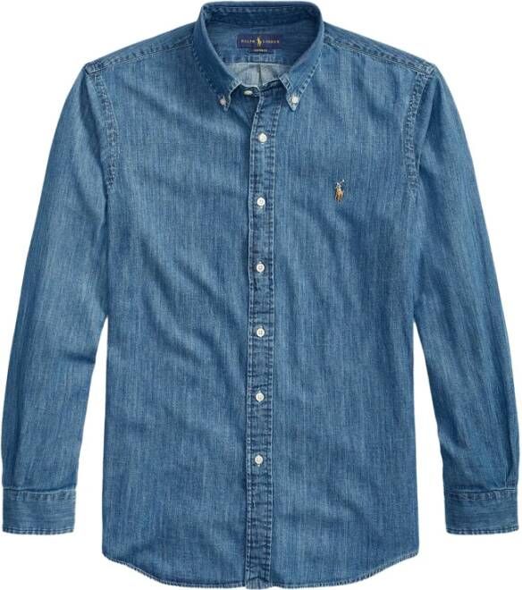 Ralph Lauren Custom Fit Denim Overhemd Blauw Heren