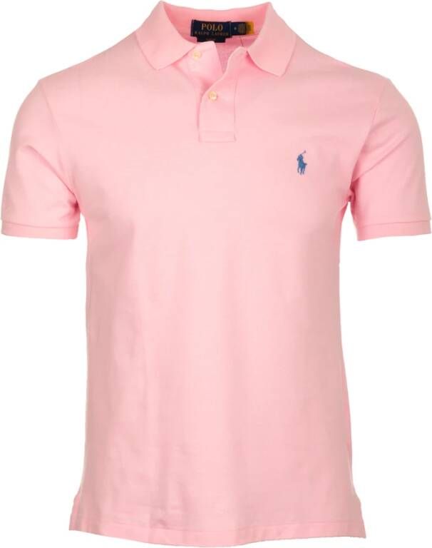 Polo Ralph Lauren Polo shirt met logo borduursel en geribbelde kraag en manchetten Pink Heren