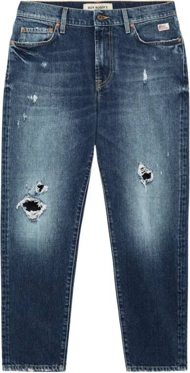 Roy Roger's Jeans in medium gewassen denim met distressed details en wortelsnit Blauw Heren