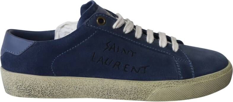 Saint Laurent Vintage Saint Laurent Signature Court Sneakers in denim blauw suede Blauw Dames