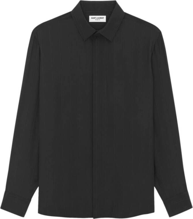 Saint Laurent Yves Kraag Zijden Overhemd met Cassandre Streep Motief Black Heren
