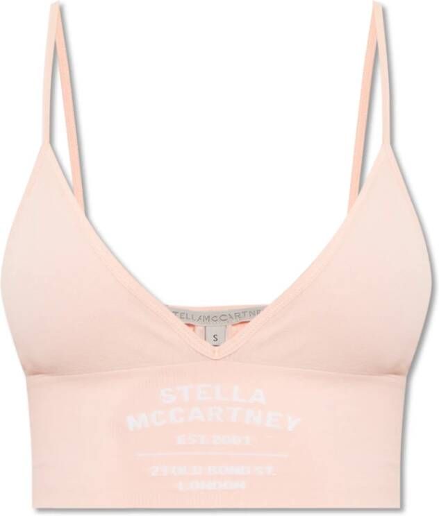 Stella Mccartney Gestreepte Katoenen Logo Bralette Pink Dames