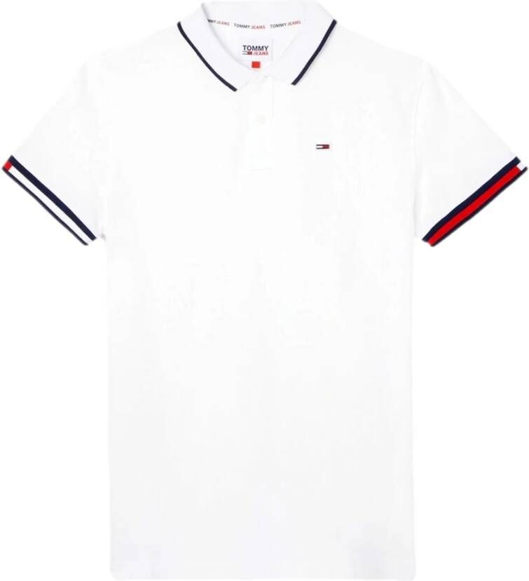 Tommy Jeans Wit Poloshirt met Logo Patch en Vlaggekleurde Randen White Heren