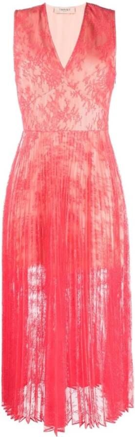 Twinset Bloemenkanten maxi-jurk Red Dames