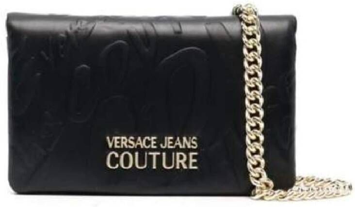 Versace Jeans Couture Borsa a tracolla con ico in metallo chain e logo brush couture all over in rilievo donna 73Va4Bi1-Zs452 Nero Zwart