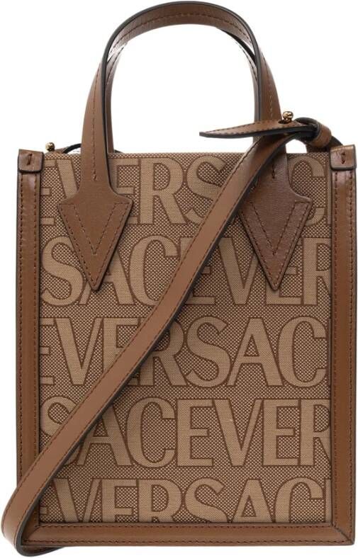 Versace Jacquard Canvas Allover Tote Tas Brown