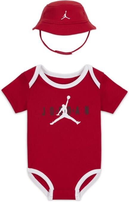 Jordan Jump Bucket Hat and Bodysuit Set Rompertjesset voor baby's (0-6 maanden) Rood