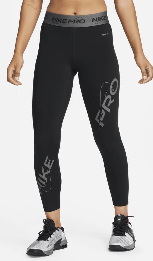 Nike Pro 7 8-legging met halfhoge taille en graphic voor dames Zwart