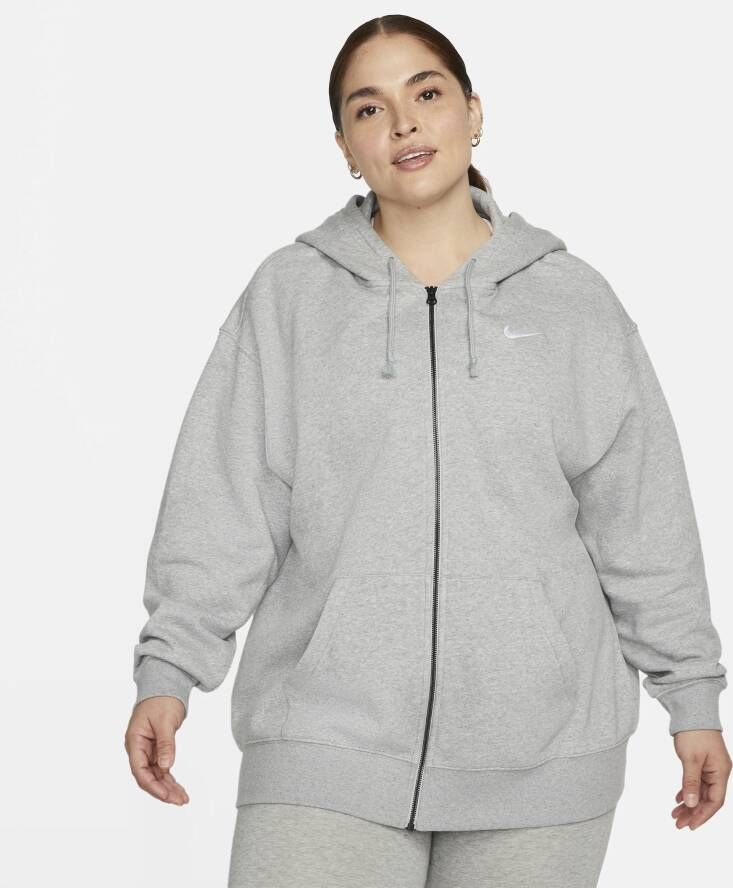 Nike Sportswear Essential Fleecehoodie met rits over de hele lengte voor dames (Plus Size) Grijs
