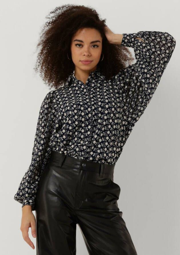 Freebird blouse Kendall met all over print donkerblauw