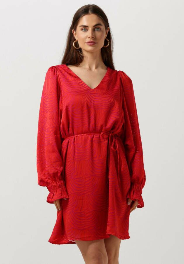 Freebird jurk Xeni met all over print en ceintuur rood roze