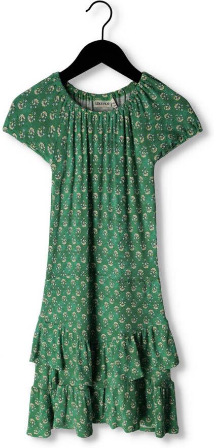 Like Flo A-lijn jurk met all over print en volant groen Meisjes Viscose Ronde hals 158