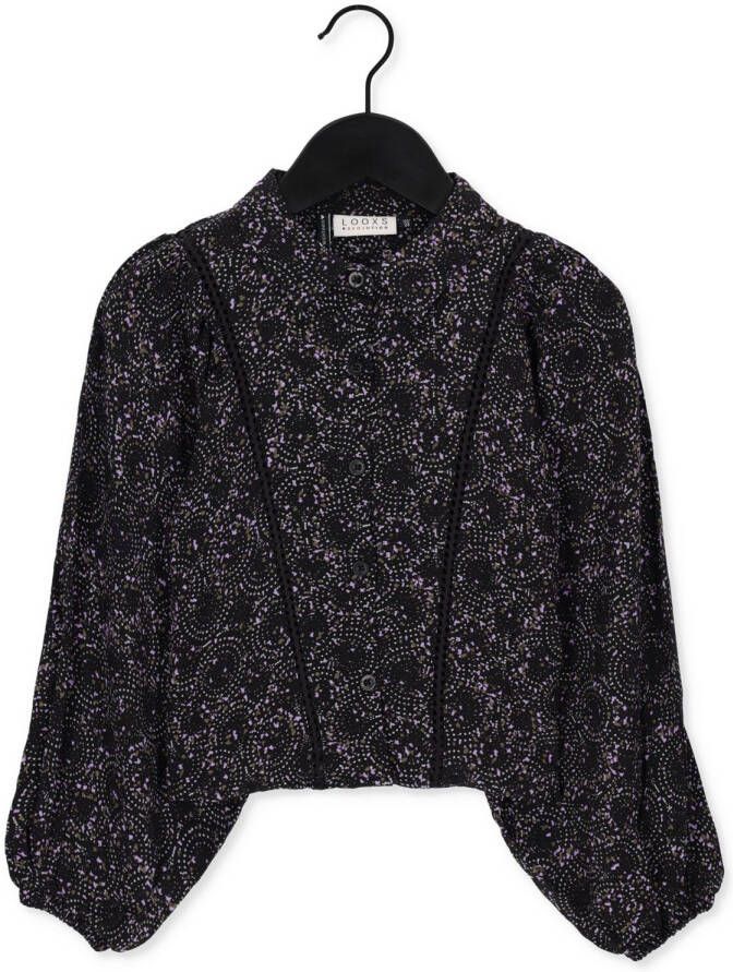 LOOXS 10sixteen blouse met all over print zwart Meisjes Viscose Opstaande kraag 164