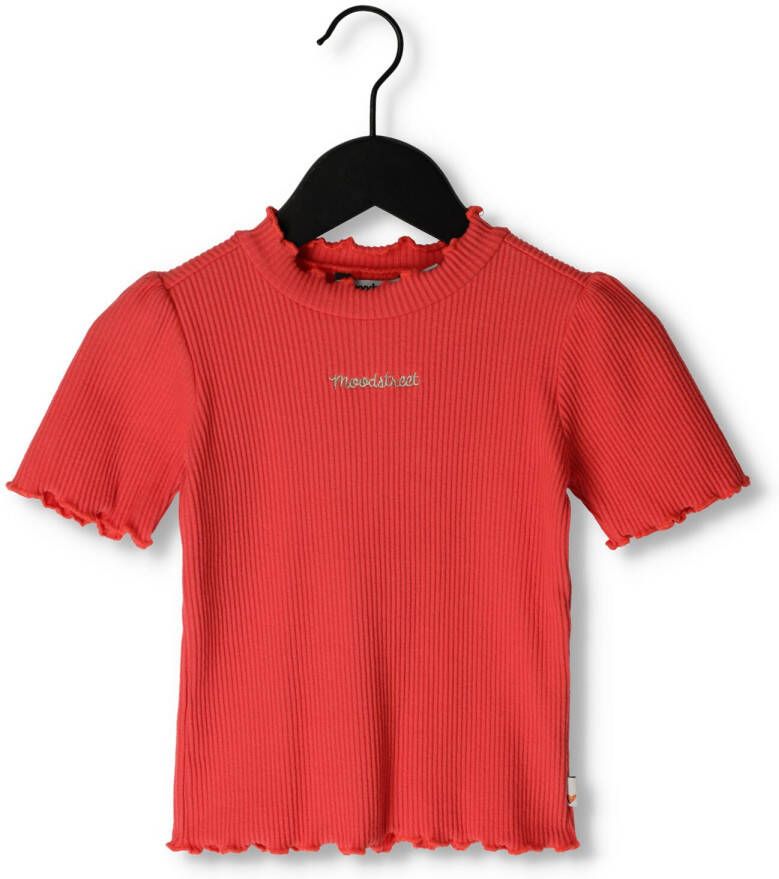 Moodstreet T-shirt met tekst koraalrood Meisjes Stretchkatoen Col Tekst 146 152