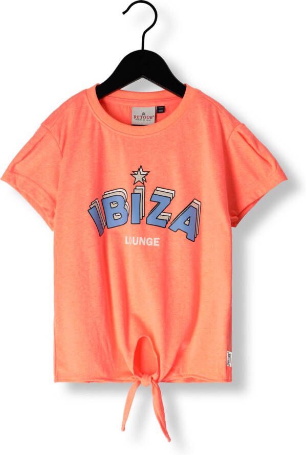 Retour Jeans T-shirt Idorra met tekst neon oranje Meisjes Katoen Ronde hals 170 176
