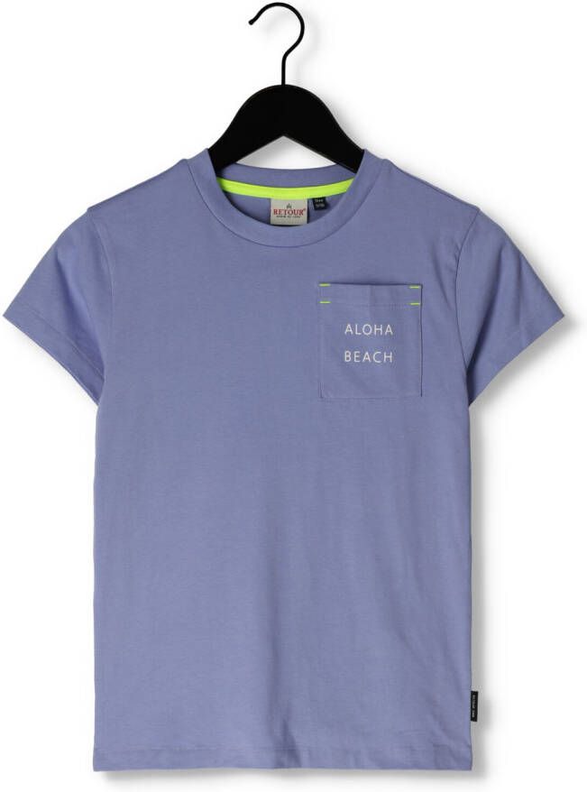 Retour Jeans T-shirt Delvin met backprint lavendel Blauw Jongens Katoen Ronde hals 170 176
