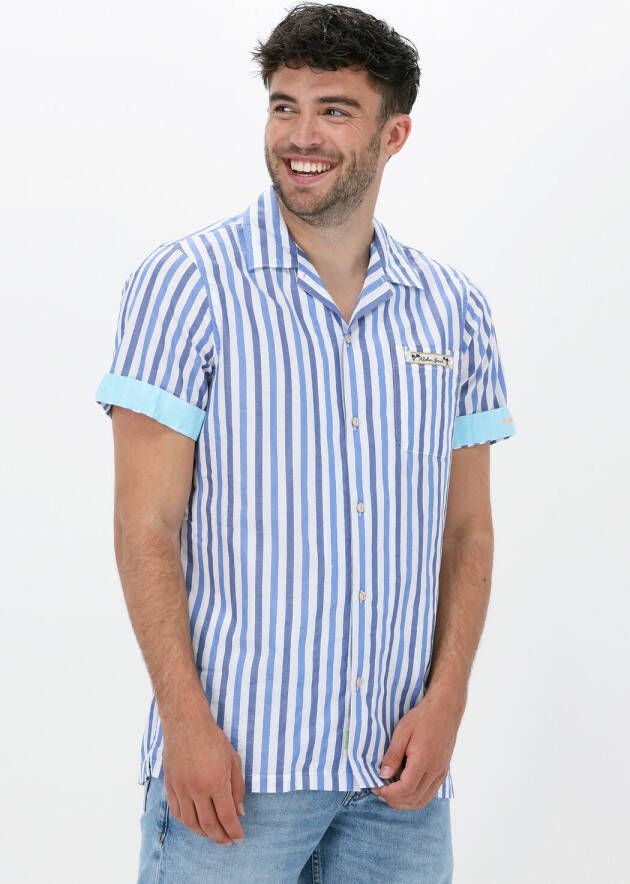 SCOTCH & SODA Heren Overhemden Lightweight Structured Shortsleeve Shirt In Organic Cotton Blauw wit Gestreept