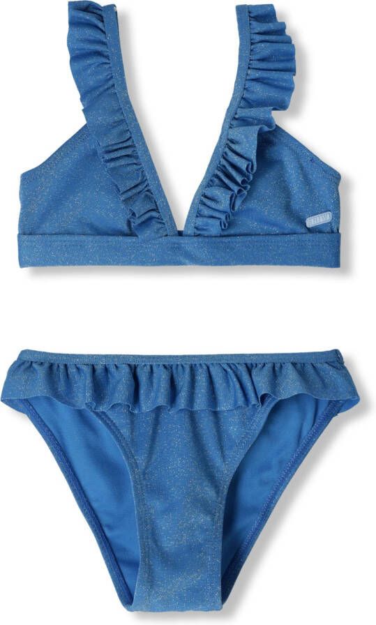 Shiwi triangel bikini Bella met lurex en ruches blauw Meisjes Polyamide 110 116