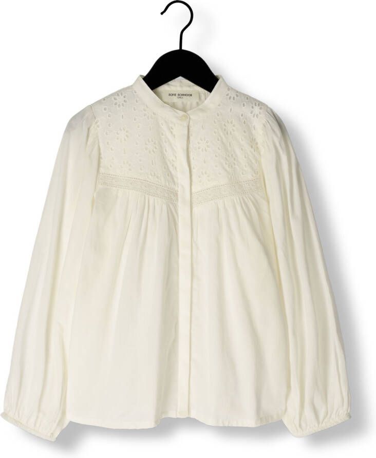 Sofie Schnoor blouse met open detail offwhite Ecru Meisjes Katoen Opstaande kraag 140