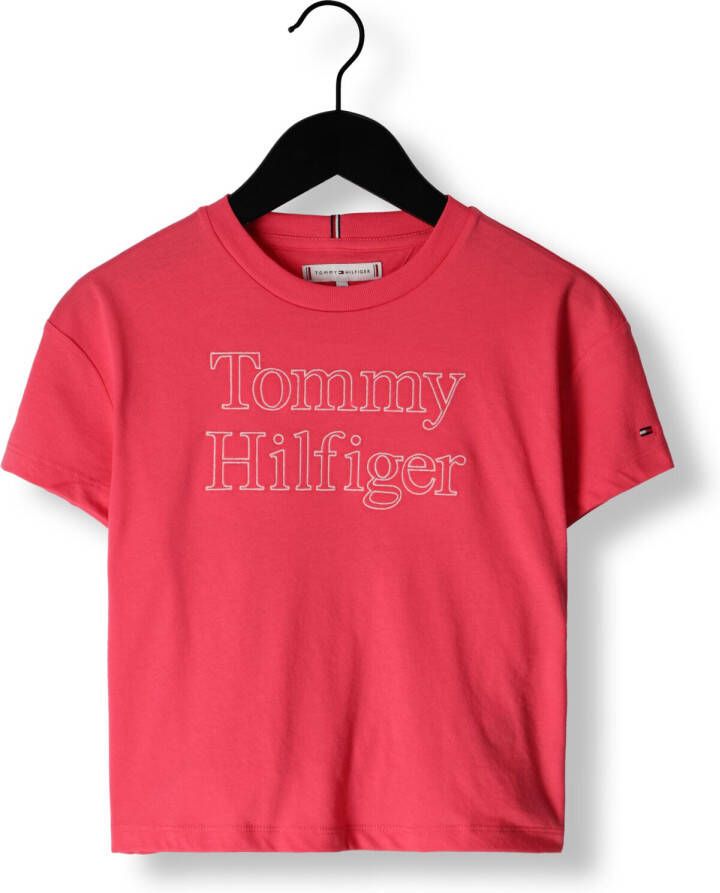 Tommy Hilfiger T-shirt met logo koraalrood Meisjes Katoen Ronde hals Logo 176