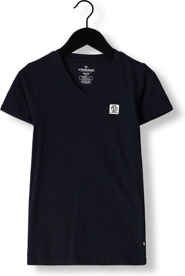 VINGINO T-shirt donkerblauw Jongens Stretchkatoen V-hals Effen 158 164