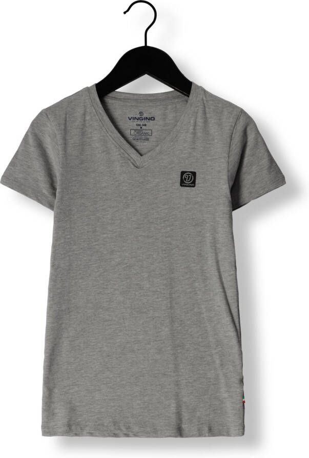 VINGINO T-shirt grijs melange Jongens Stretchkatoen V-hals Effen 158 164