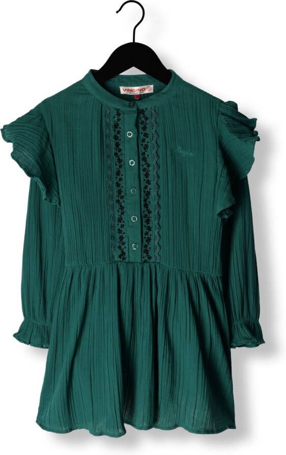 VINGINO jurk Pinar met ruches groen Meisjes Polyester Ronde hals Effen 128